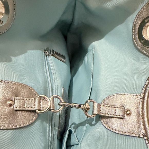 COACH Canvas Tote Bag | Starfish Print | Silver Leather Trim - Picture 9 of 14